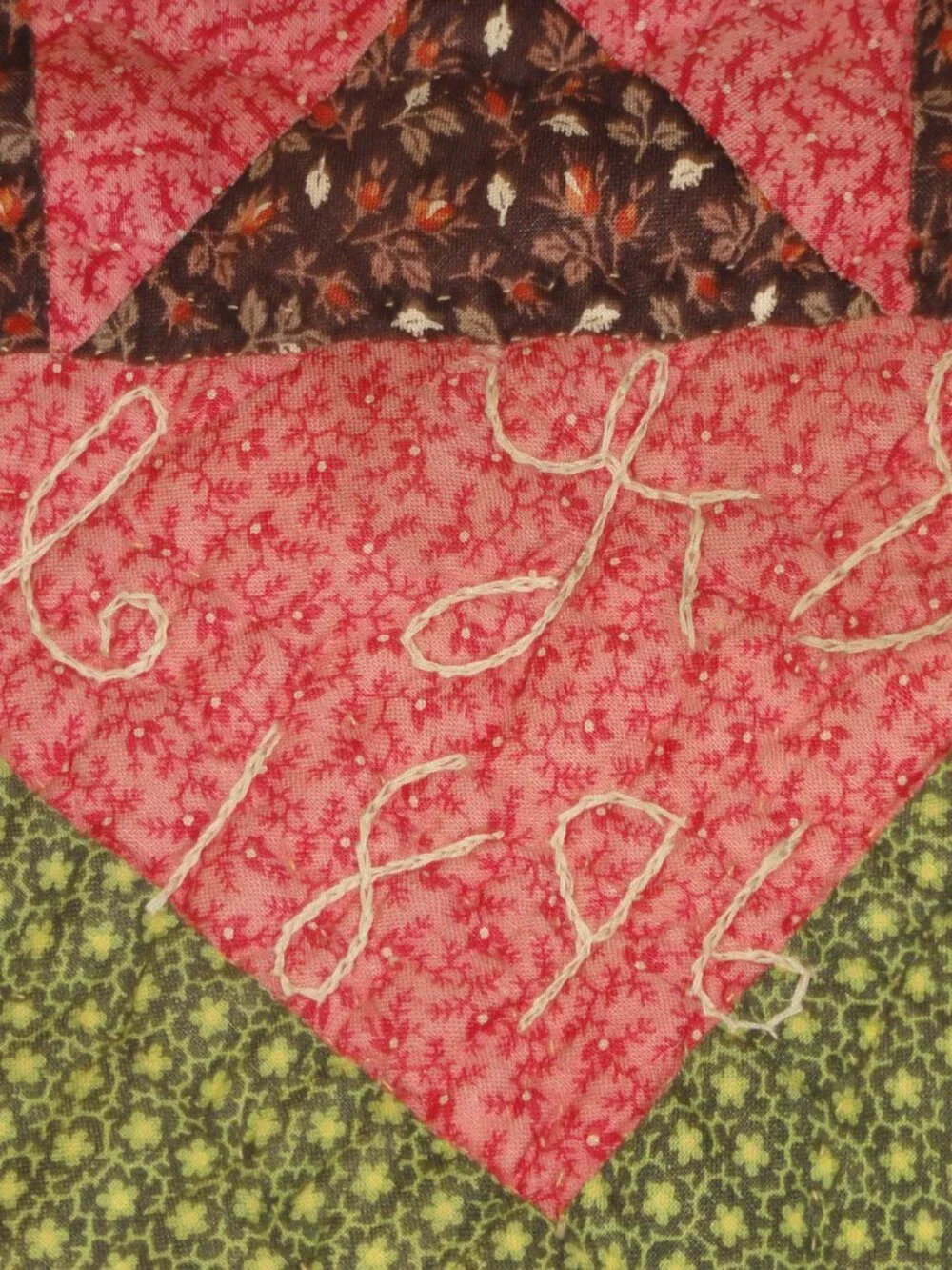 Antique Signed 1896 Red, Green, Brown, Star Patterned Quilt EXCELLENT CONDITION!